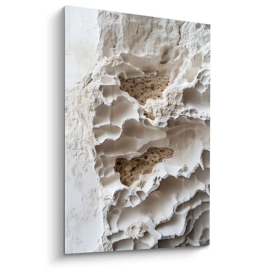 Tableau texture blanche érodée aux cavités organiques - Relief sculptural - Edition Marbre abstrait