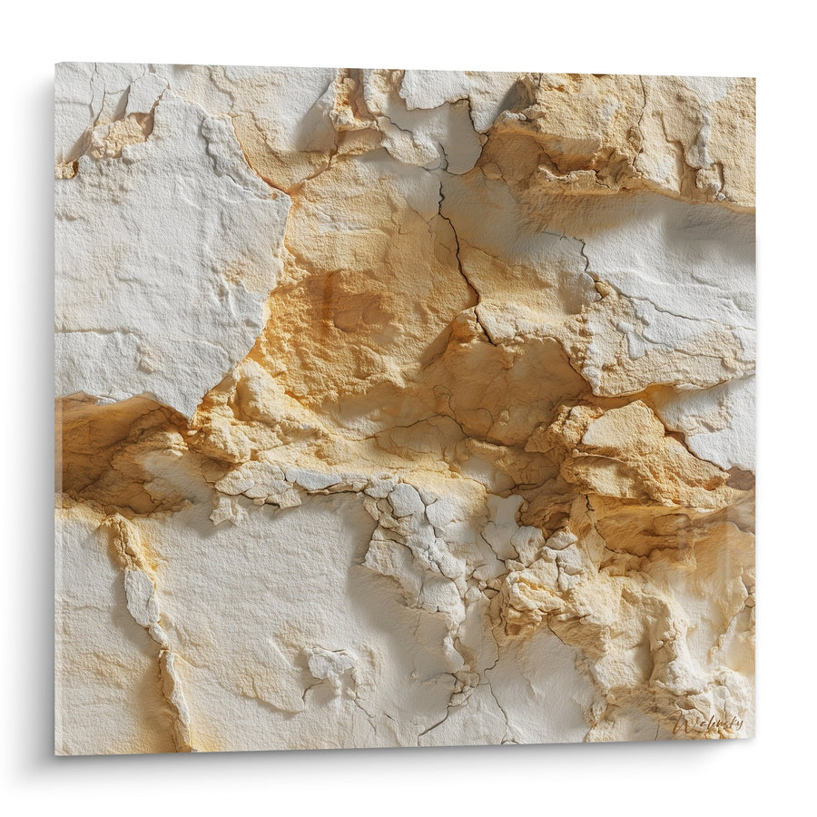 Tableau Textures Craquelées Ocre et Blanc - Érosion Minérale - Edition Marbre abstrait