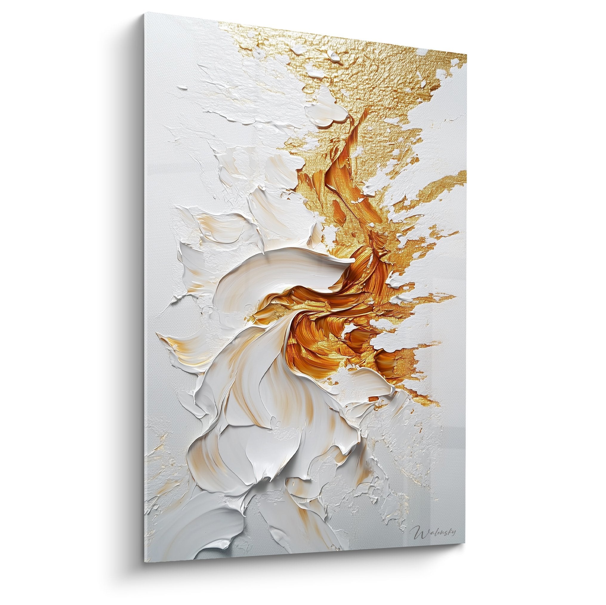 tableau marbre abstrait tourbillons dores blancs nacres relief sculpture moderne elegance fluide