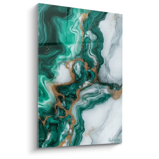 Abstract turquoise and white marble wall art with fluid organic golden veins modern wall decoration