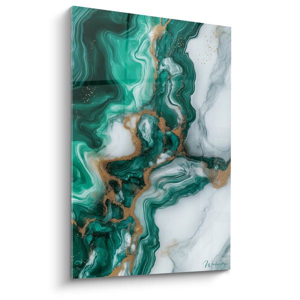 Turquoise and White Fluid Wall Art with Golden Veins - Precious Flows - Abstract Marble Edition
