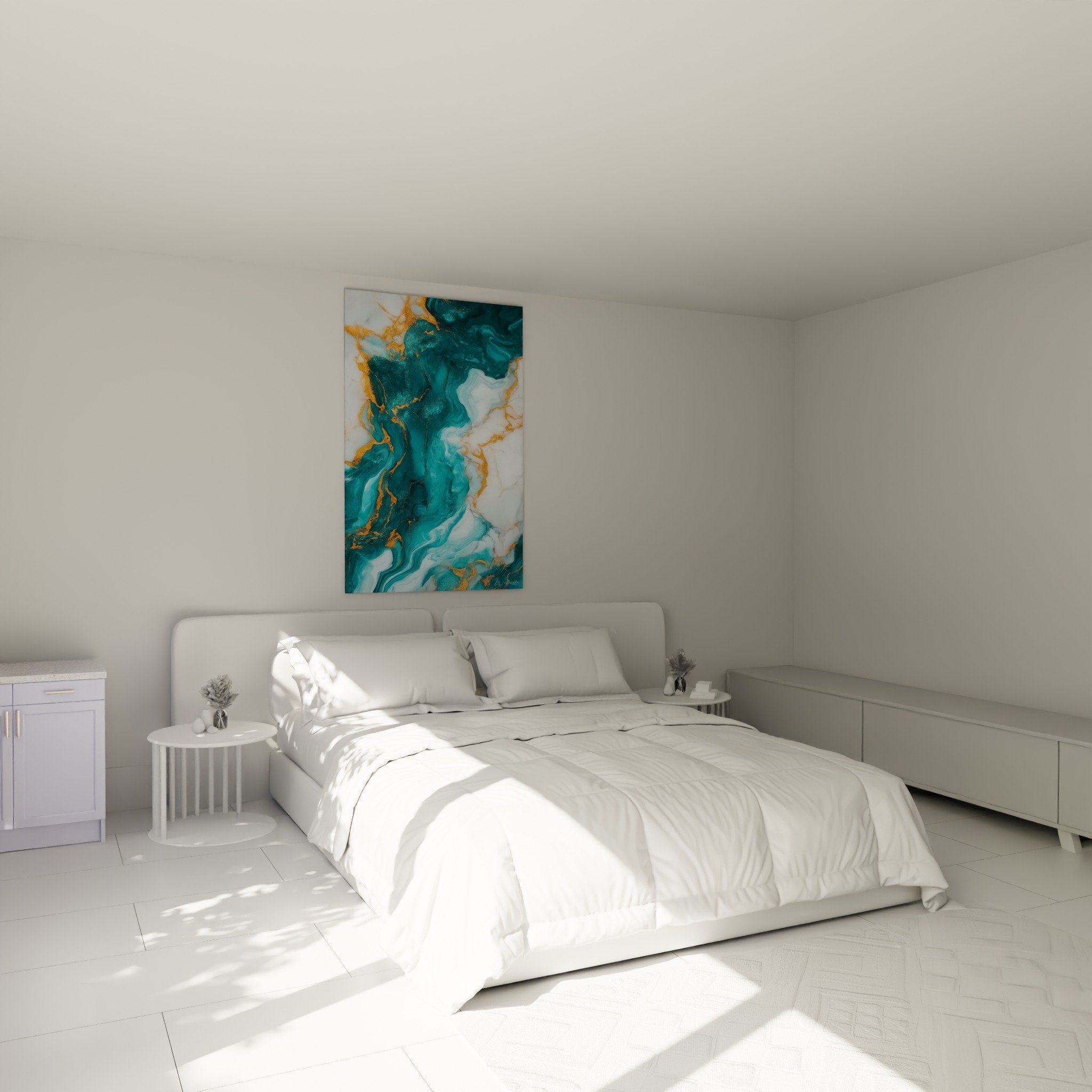 tableau marbre abstrait turquoise et or accroche au mur chambre decoration murale moderne