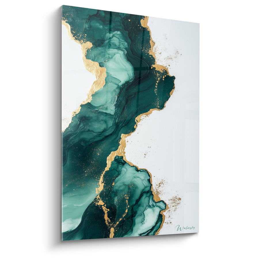 Tableau flux turquoise et or avec veines dorées - Océan précieux - Edition Marbre abstrait