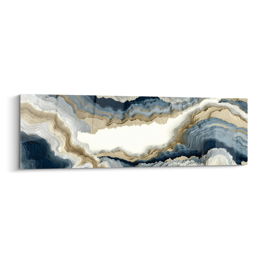 Marmor-Wandbild Flüssige Wellen Marinblau und Gold Panorama - Flüssige Eleganz - Edition Abstrakt Marmor