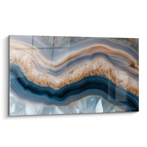 Cuadro Olas Cristalinas Azules y Doradas en Fluidos Ondulantes - Cristal Líquido - Edición Mármol Abstracto