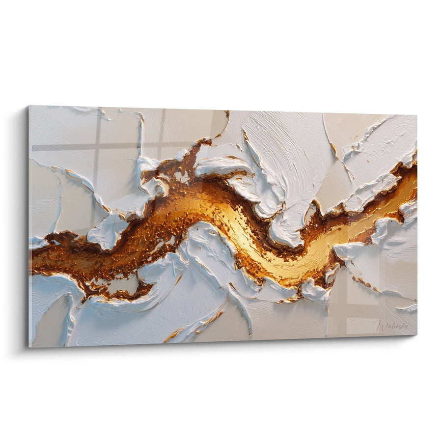 Gemälde goldene und weiße Wellen auf strukturierter Leinwand - Luxuriöser Spritzer - Edition Abstrakter Marmor