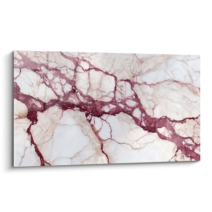 Tableau mit Bordeaux- und Cremeavern auf perlmuttenem Grund - Mineralische Eleganz - Edition Abstraktes Marmor