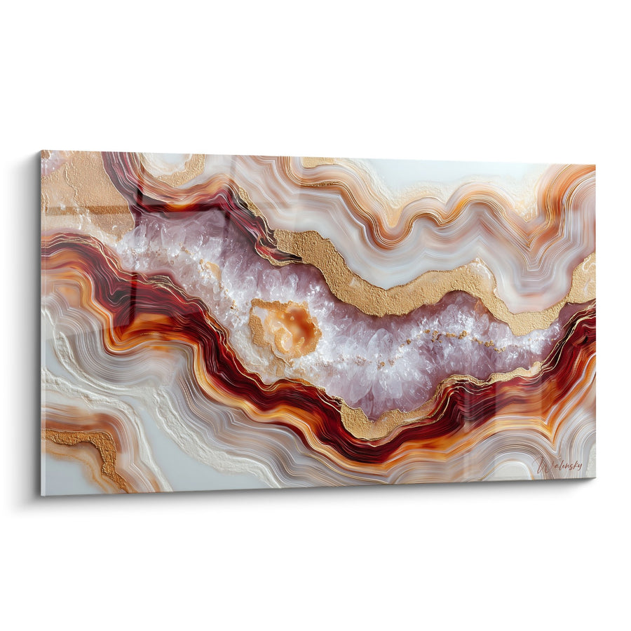 Tableau goldene Adern und Amethystkristalle auf Achat - Goldflüsse - Edition Abstraktes Marmor