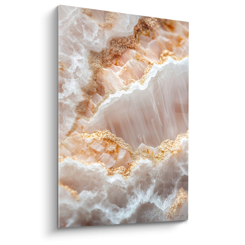 Tableau veines dorées et cristallines blanches nacrées - Éclat Minéral - Edition Marbre abstrait