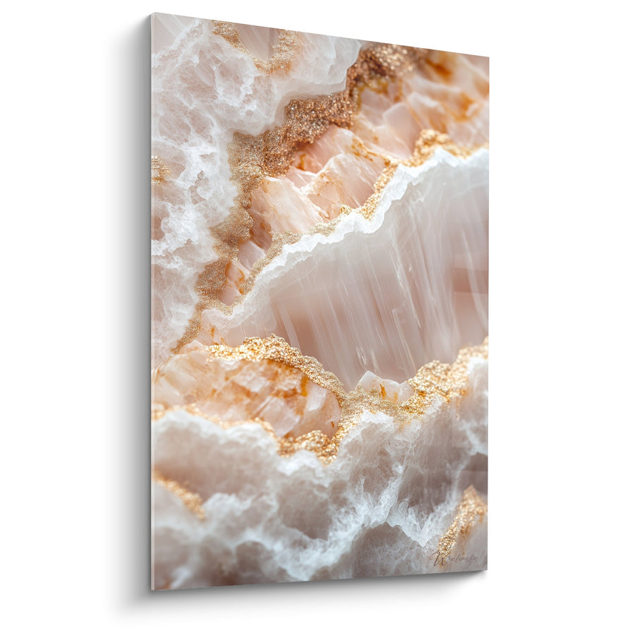 Tableau veines dorées et cristallines blanches nacrées - Éclat Minéral - Edition Marbre abstrait