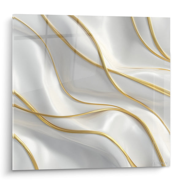 Tabel Veins Gouden op Wit Parelmoer Marmer - Vloeiende Elegantie - Editie Abstracte Marmelering