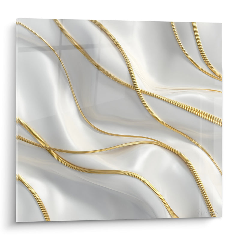 Tableau Veines Dorées sur Marbre Blanc Nacré - Élégance Fluide - Edition Marbre abstrait