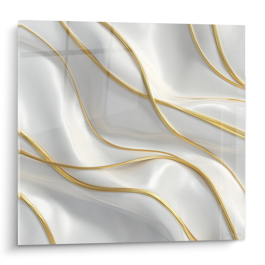 Tableau Veines Dorées sur Marbre Blanc Nacré - Élégance Fluide - Edition Marbre abstrait