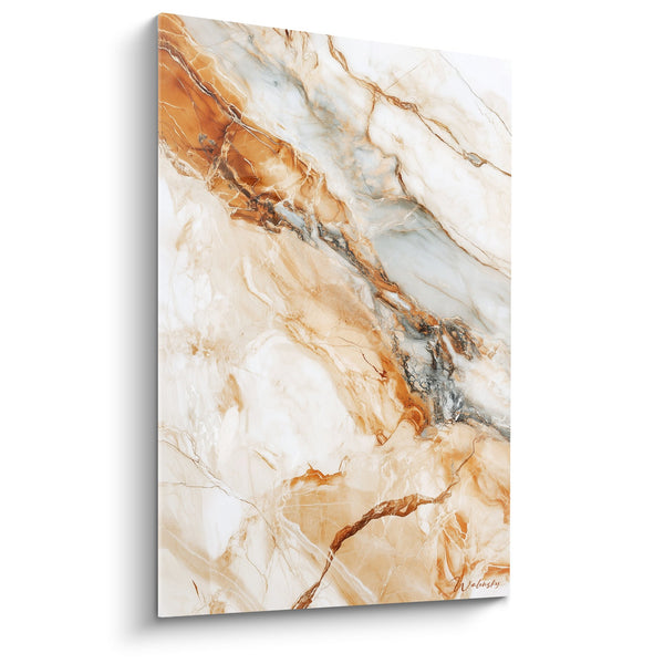 Quadro venature dorate e bianche con sfumature arancioni - Splendore minerale - Edizione Marmo astratto