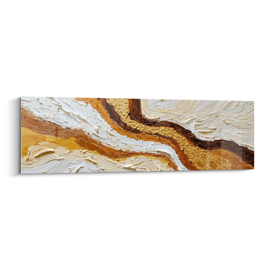Panoramisch Schilderij met Vloeiende Gouden en Witte Aderen - Minerale Luxe - Abstracte Marmer Editie