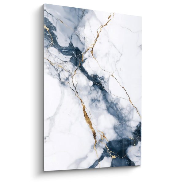 Tabel met gouden aderen op witte en diepblauwe marmer - Minerale elegantie - Marmer abstracte editie