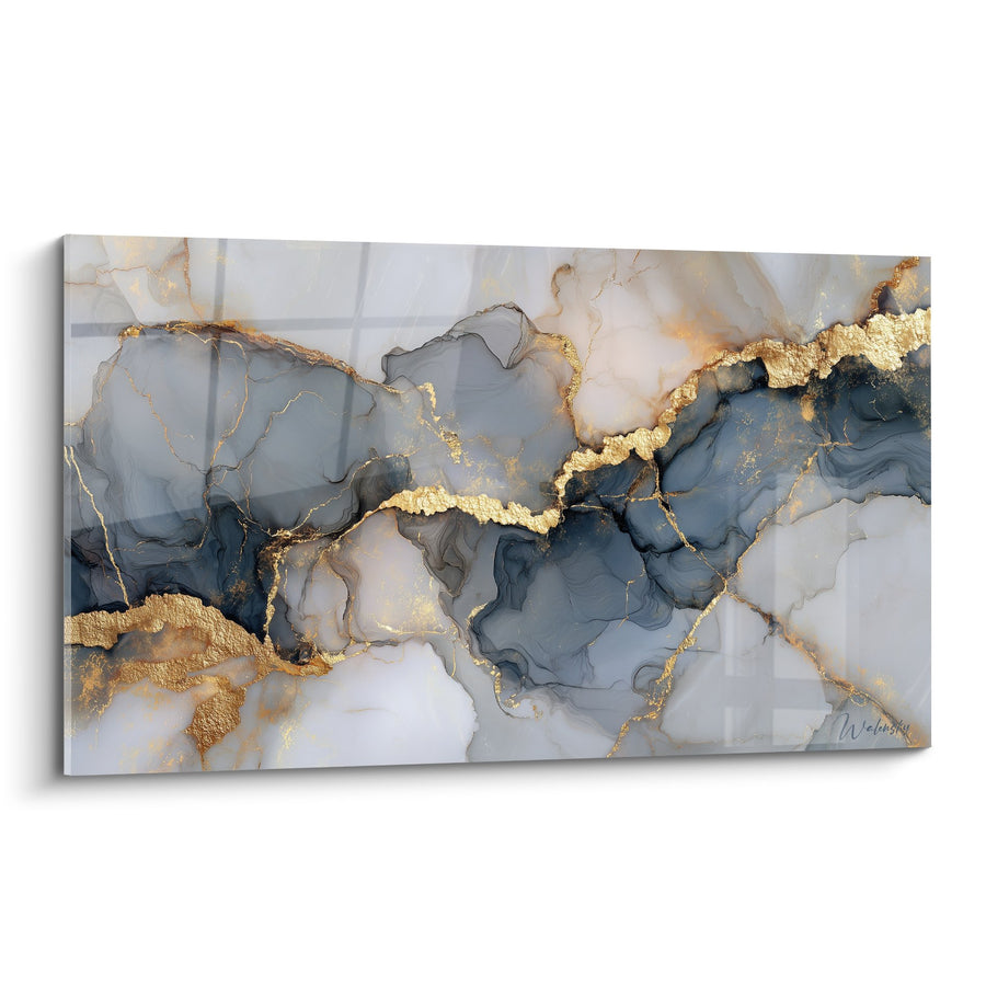 Bild mit goldenen Adern auf Blau- und Graunuancen - Mineralische Eleganz - Edition Abstrakte Marmor