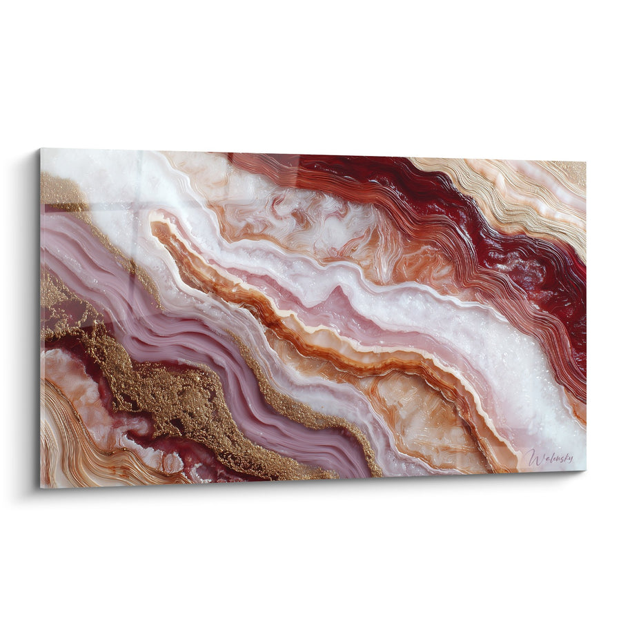 Tableau goldene Adern und fließende Bordeaux-Weiß-Rosa - Mineralische Eleganz - Edition Abstraktes Marmor