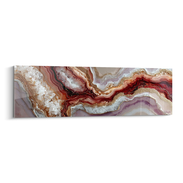 Panoramische wanddecoratie met gouden aders en bordeauxrode tinten - Minerale Fusie - Abstract marmer editie