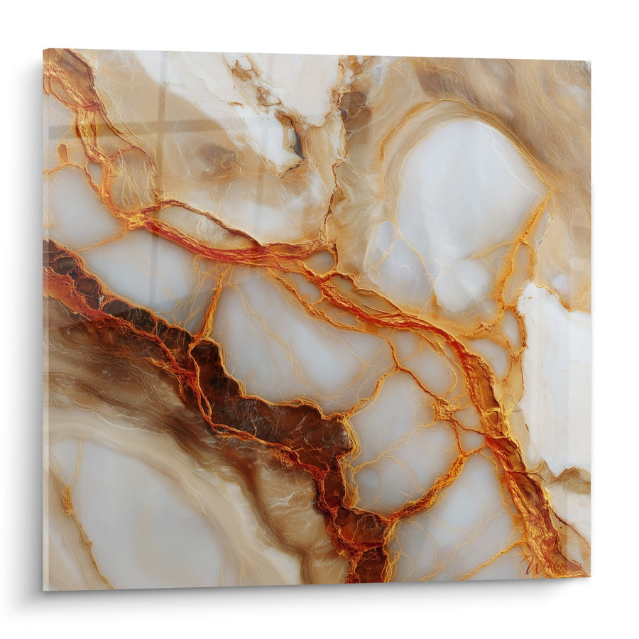 Tableau veines dorées et cuivrées sur fond blanc nacré - Luxure minérale - Edition Marbre abstrait