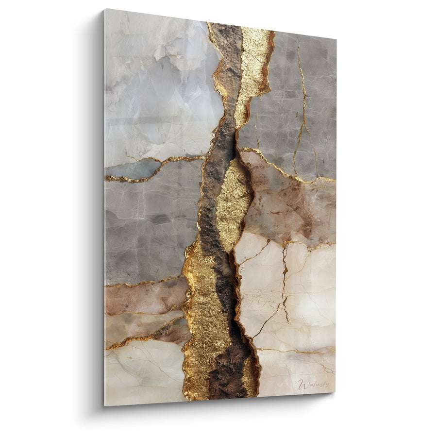 Tableau veines dorées et textures grises beiges - Fissures précieuses - Edition Marbre abstrait