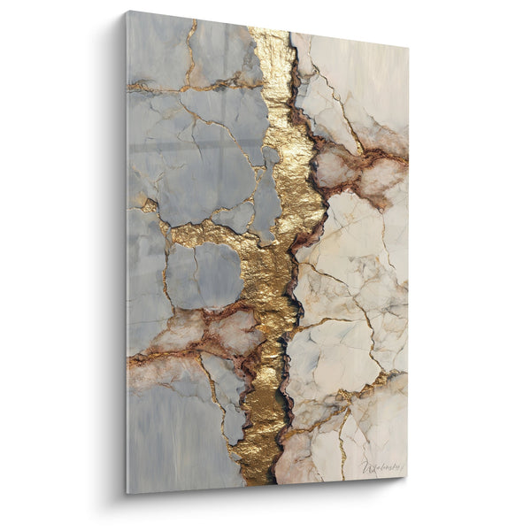 Tabel met gouden aderen op grijze en beige tinten - Mineraal Luxe - Marmer Abstracte Editie