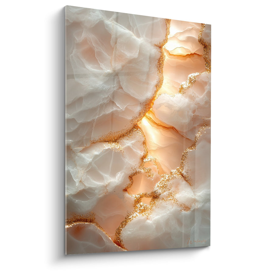 Tableau veines dorées sur fond nacré lumineux - Éclat Précieux - Edition Marbre abstrait