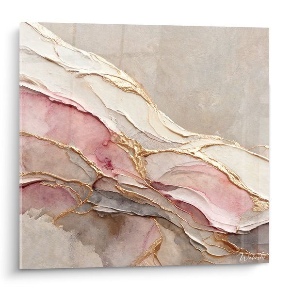 Tableau Veines dorées roses et beige nacré - Éveil minéral - Edition Marbre Abstrait