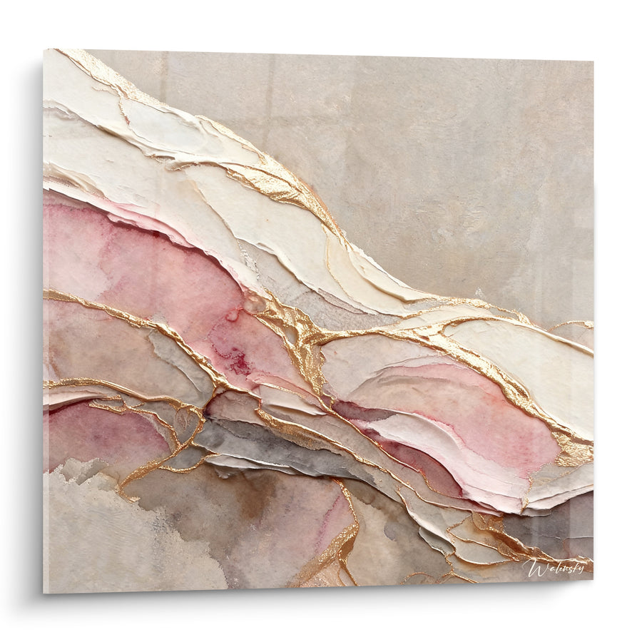 Tableau Veines dorées roses et beige nacré - Éveil minéral - Edition Marbre Abstrait
