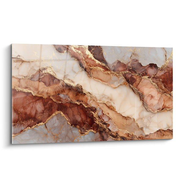Abstract Marble Painting Golden Veins and Terracotta Rock Formations - Precious Geology - Abstract Marble Edition