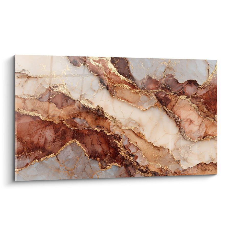 Gemälde goldene Adern und terrakotta Felsformationen - Kostbare Geologie - Edition Abstrakter Marmor