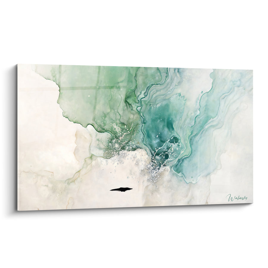 Tableau Veines sinueuses vert émeraude et turquoise - Source cristalline - Edition Marbre Abstrait