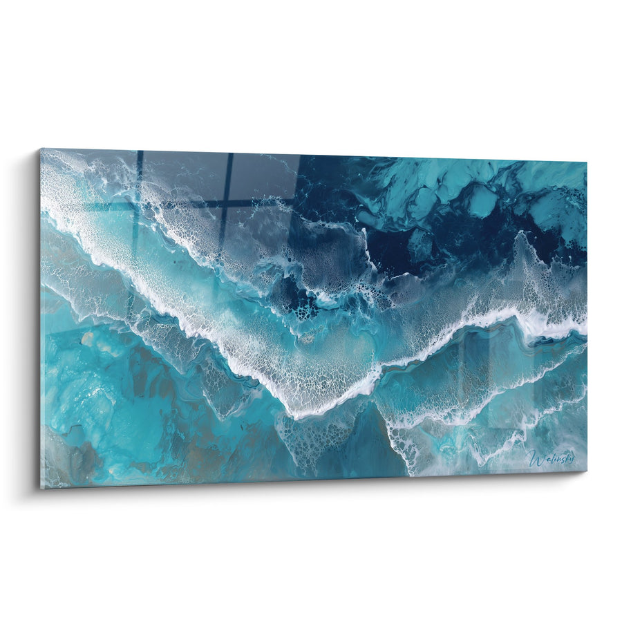 Wandbild blaue Türkisadern und weiße Adern mit kristallinen Effekten - Azur-Symphonie - Edition Abstrakter Marmor