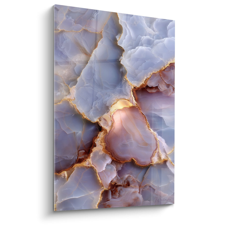 Tableau aux nuances violettes et dorées avec veines lumineuses - Élégance Cristalline - Edition Marbre abstrait