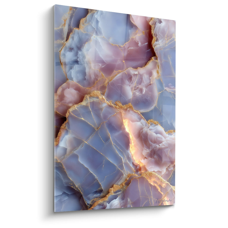 Tableau nuances violettes et dorées avec veines lumineuses - Éclat Précieux - Edition Marbre abstrait