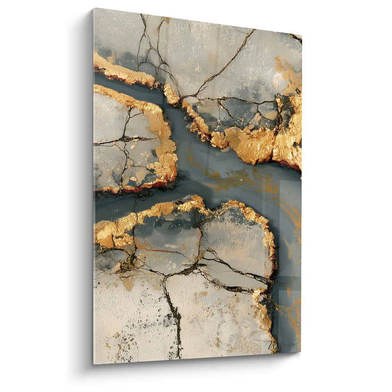 Gemälde Marmor grau und golden mit Kintsugi-Rissen - Verfeinerte Narbe - Künstlerische Edition abstrakt