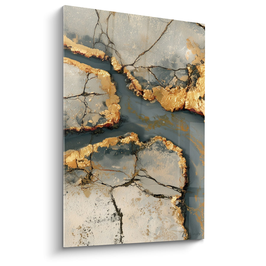 Gemälde Marmor grau und golden mit Kintsugi-Rissen - Verfeinerte Narbe - Künstlerische Edition abstrakt