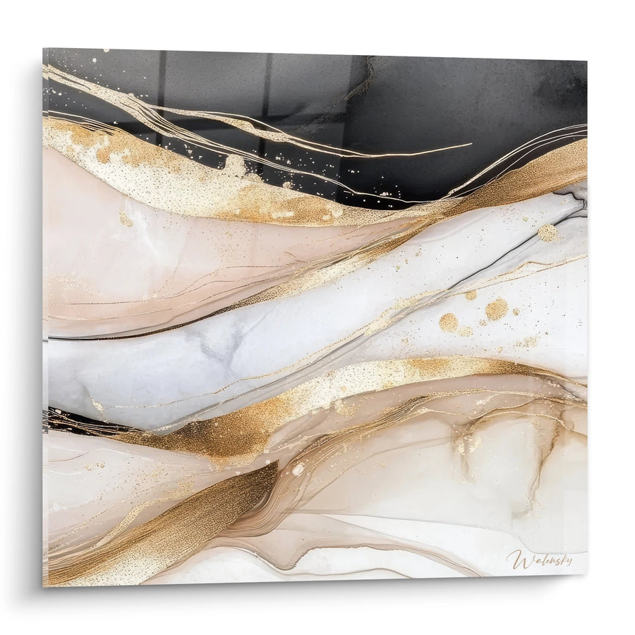 Tableau marbre fluide doré - Élégance Minérale - édition moderne abstrait