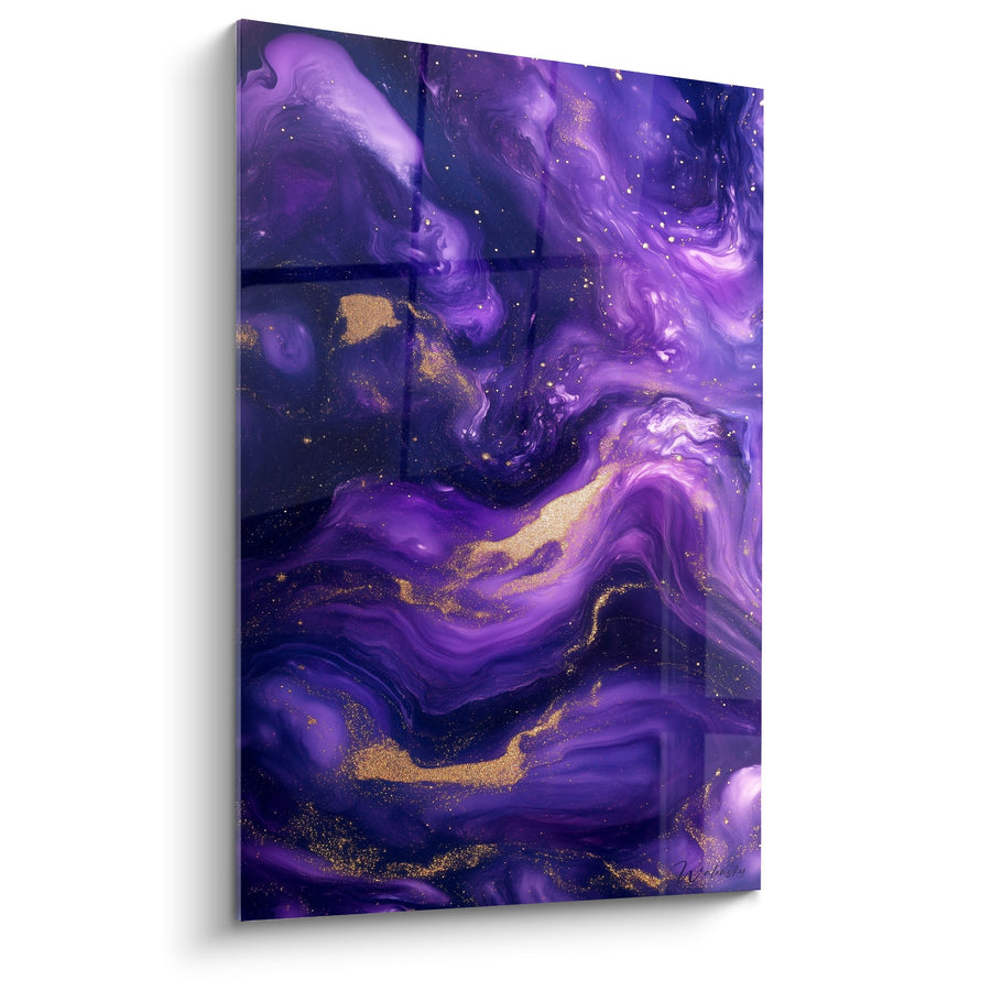 Tableau Marbre Violet et Or aux Volutes Dorées - Symphonie Pourpre - Edition Marbre abstrait