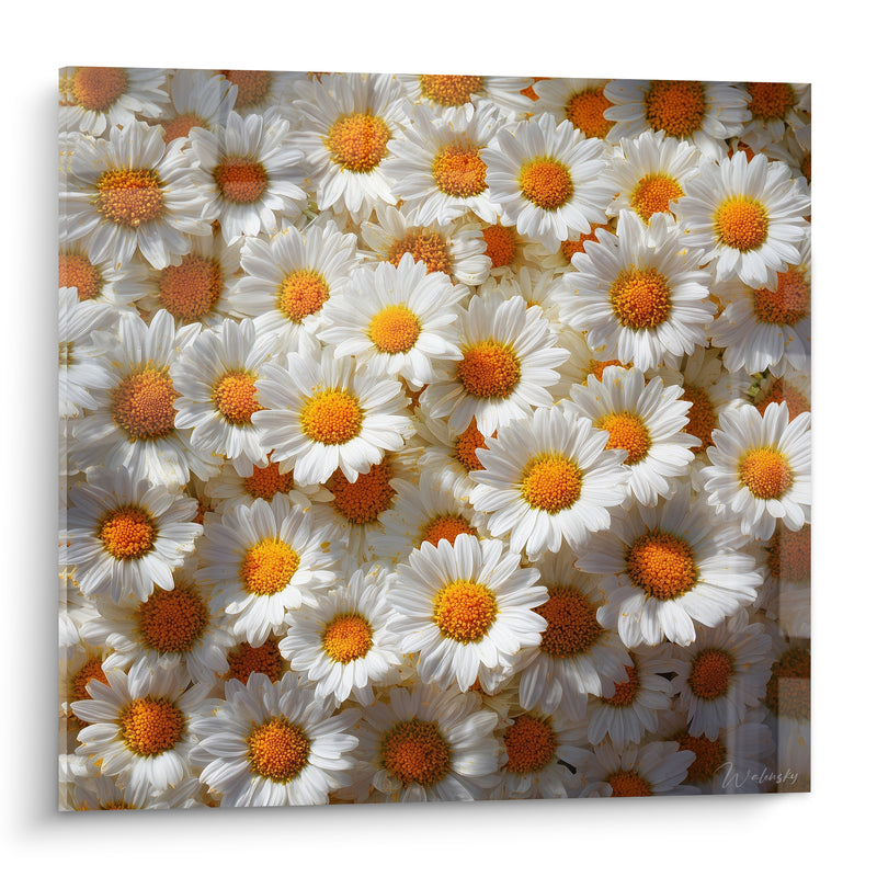 Tableau Marguerites blanches et orange en tapis serré - Foisonnement floral dense - Edition Marguerite