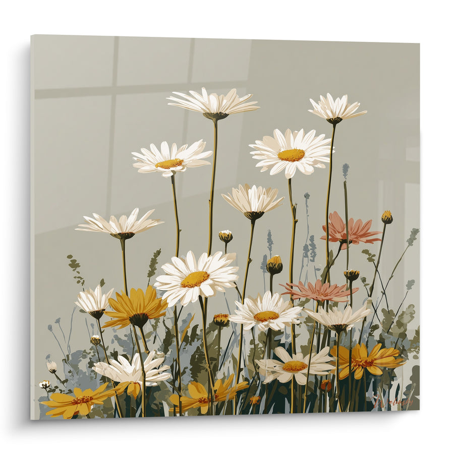 Tableau Marguerites blanches et dorées champêtres - Prairie silencieuse - Edition Marguerite