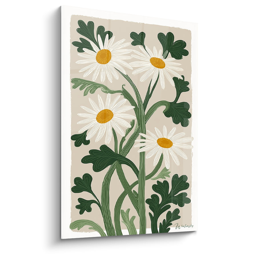 Tableau Marguerites blanches aux feuilles vert sombre - Bouquet des champs - Edition Marguerite
