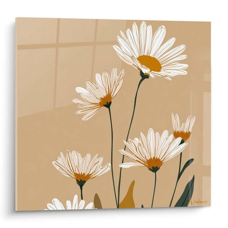 Tableau Marguerites blanches aux cœurs orangés dorés - Douceur des champs - Edition Marguerite