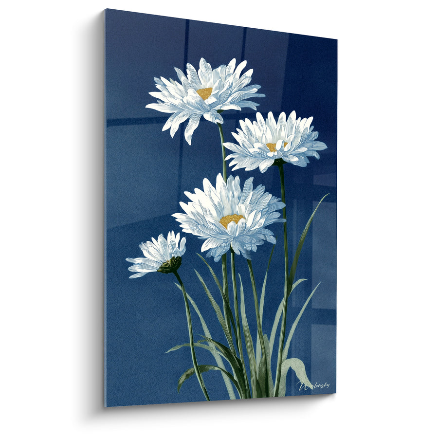 Tableau Marguerites blanches sur fond bleu marine - Éveil nocturne - Edition Marguerite