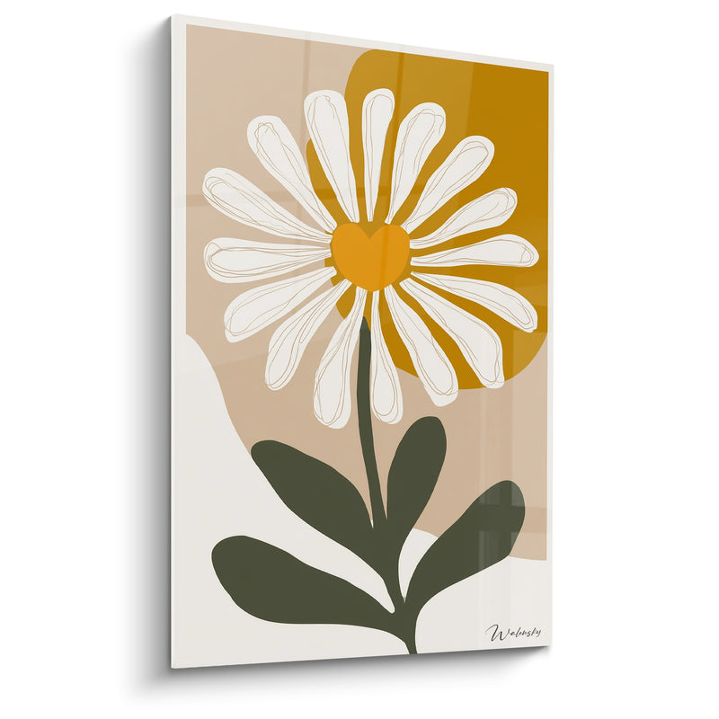 Tableau Marguerite blanche aux formes ocre et sable - Douceur florale - Edition Marguerite
