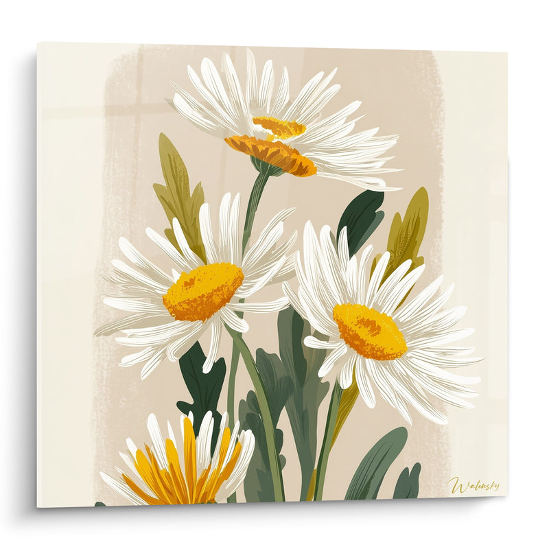 Tableau Marguerites blanches aux cœurs safran - Cueillette matinale - Edition Marguerite