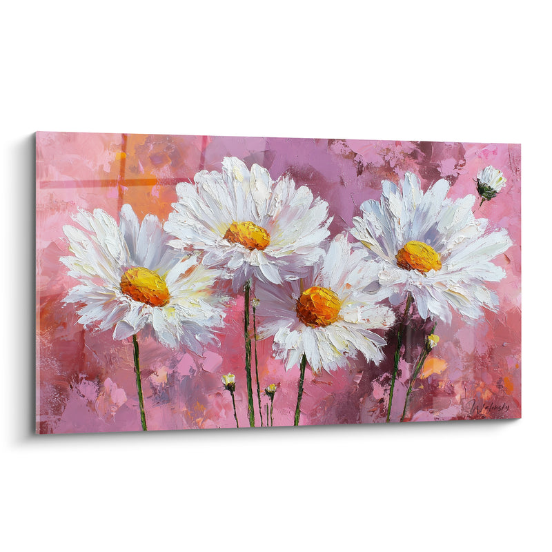Tableau Marguerites blanches et roses au papillon posé - Petit papillon blanc - Edition Marguerite