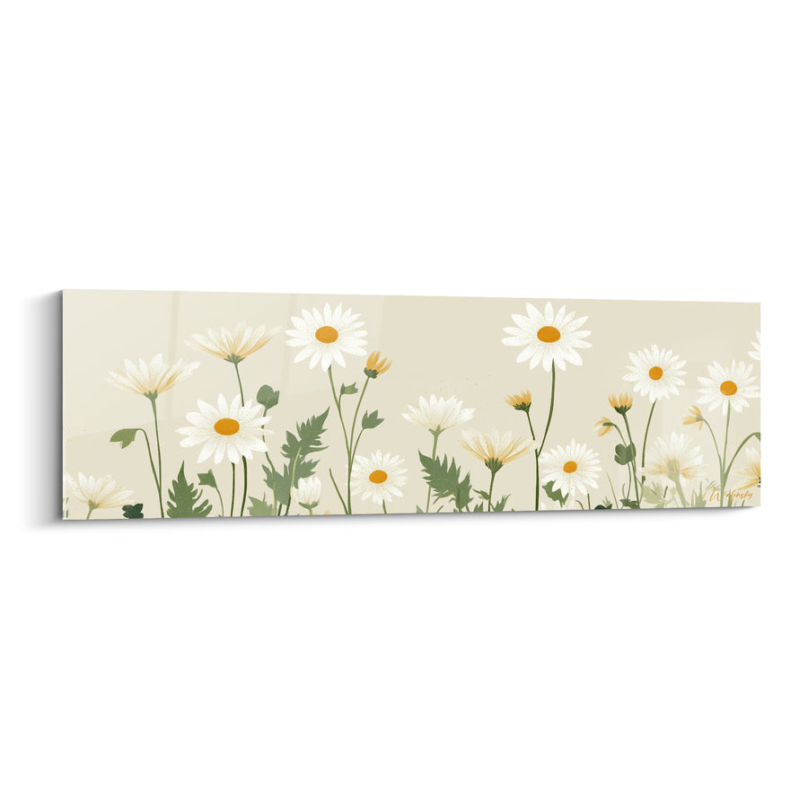 Tableau Marguerites blanches et vertes en rangée basse - Boutons épars entrouverts - Edition Marguerite