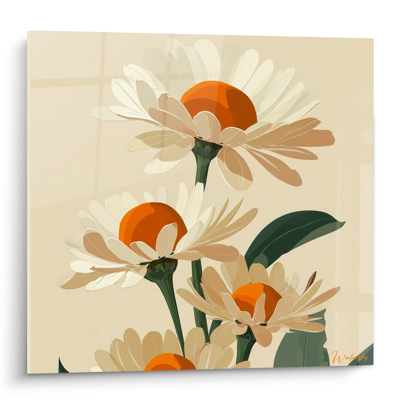 Tableau Marguerites blanches aux cœurs orange vif - Éclosion matinale - Edition Marguerite