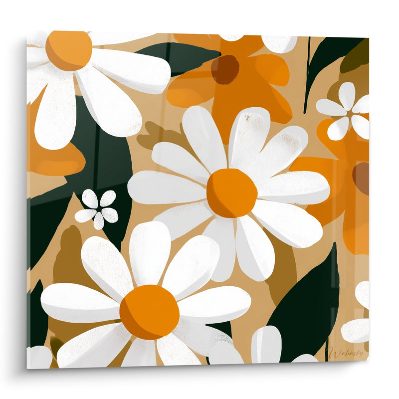 Tableau Marguerites blanches aux cœurs orange - Jardin ensoleillé - Edition Marguerite